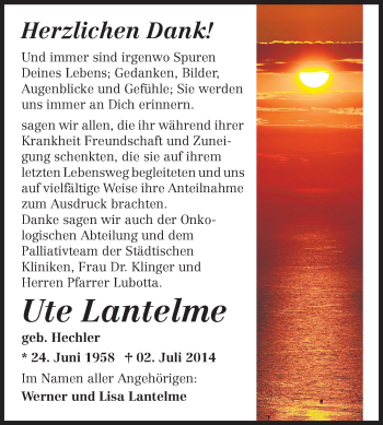 Traueranzeige von Ute Lantelme von Echo-Zeitungen (Gesamtausgabe)