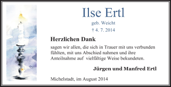 Traueranzeige von Ilse Ertl von Odenwälder Echo