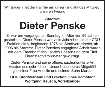 Traueranzeige von Dieter Penske von Echo-Zeitungen (Gesamtausgabe)