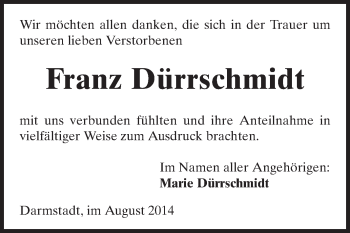 Traueranzeige von Franz Dürrschmidt von Echo-Zeitungen (Gesamtausgabe)