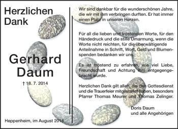 Traueranzeige von Gerhard Daum von Starkenburger Echo, Bergsträßer Anzeiger