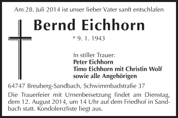 Traueranzeige von Bernd Eichhorn von Odenwälder Echo