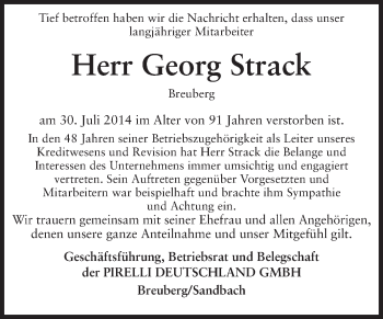 Traueranzeige von Georg Strack von Odenwälder Echo