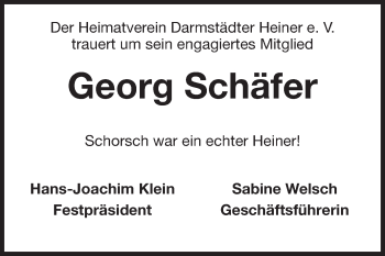 Traueranzeige von Georg Schäfer von Echo-Zeitungen (Gesamtausgabe)