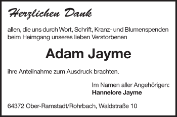 Traueranzeige von Adam Jayme von Echo-Zeitungen (Gesamtausgabe)