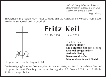 Traueranzeige von Fritz Keil von Starkenburger Echo