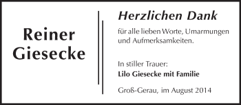 Traueranzeige von Reiner Giesecke von Rüsselsheimer Echo, Groß-Gerauer-Echo, Ried Echo