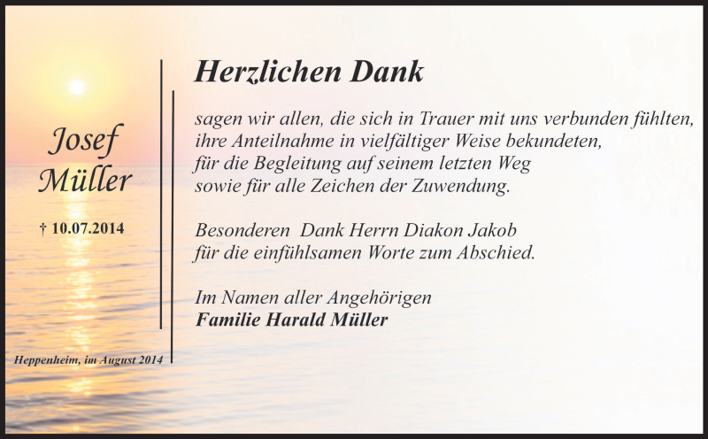  Traueranzeige für Josef Müller vom 16.08.2014 aus Starkenburger Echo
