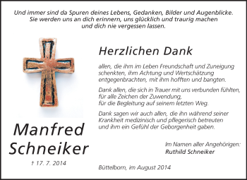 Traueranzeige von Manfred Schneiker von Rüsselsheimer Echo, Groß-Gerauer-Echo, Ried Echo