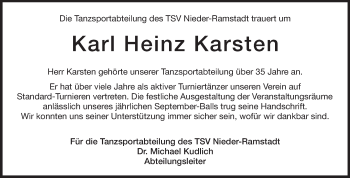 Traueranzeige von Karl Heinz Karsten von Echo-Zeitungen (Gesamtausgabe)