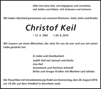 Traueranzeige von Christof Keil von Rüsselsheimer Echo, Groß-Gerauer-Echo, Ried Echo