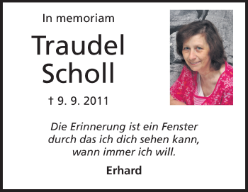Traueranzeige von Traudel Scholl von Odenwälder Echo