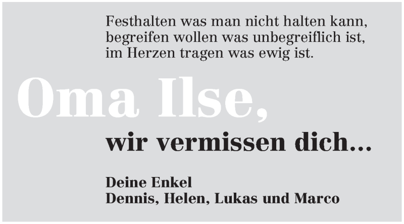  Traueranzeige für Ilse Wesp vom 27.08.2014 aus Rüsselsheimer Echo, Groß-Gerauer-Echo, Ried Echo