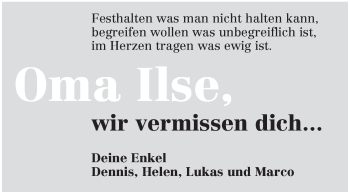 Traueranzeige von Ilse Wesp von Rüsselsheimer Echo, Groß-Gerauer-Echo, Ried Echo