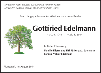 Traueranzeige von Gottfried Edelmann von Echo-Zeitungen (Gesamtausgabe)