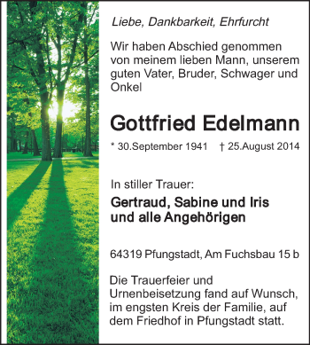 Traueranzeige von Gottfried Edelmann von Echo-Zeitungen (Gesamtausgabe)