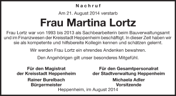 Traueranzeige von Martina Lortz von Starkenburger Echo