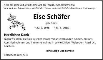 Traueranzeige von Else Schäfer von Odenwälder Echo
