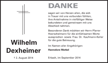 Traueranzeige von Wilhelm Dexheimer von Odenwälder Echo
