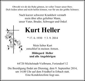 Traueranzeige von Kurt Heller von Odenwälder Echo