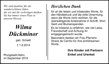 Traueranzeige von Wilma Dückminor von Echo-Zeitungen (Gesamtausgabe)