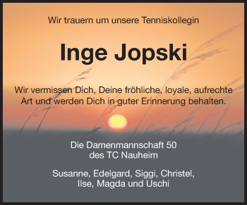 Traueranzeige von Inge Jopski von Rüsselsheimer Echo, Groß-Gerauer-Echo, Ried Echo