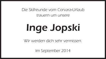 Traueranzeige von Inge Jopski von Rüsselsheimer Echo, Groß-Gerauer-Echo, Ried Echo