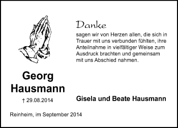 Traueranzeige von Georg Hausmann von Echo-Zeitungen (Gesamtausgabe)