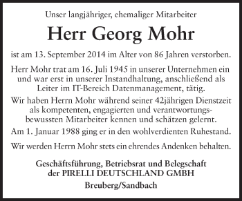 Traueranzeige von Georg Mohr von Odenwälder Echo