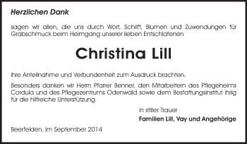 Traueranzeige von Christina Lill von Odenwälder Echo