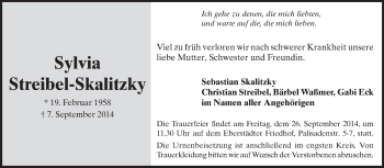 Traueranzeige von Sylvia Streibel-Skalitzky von Echo-Zeitungen (Gesamtausgabe)
