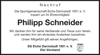 Traueranzeige von Philipp Schneider von Echo-Zeitungen (Gesamtausgabe)