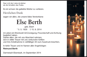 Traueranzeige von Else Berth von Echo-Zeitungen (Gesamtausgabe)