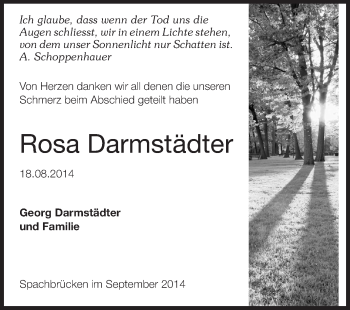 Traueranzeige von Rosa Darmstädter von Echo-Zeitungen (Gesamtausgabe)