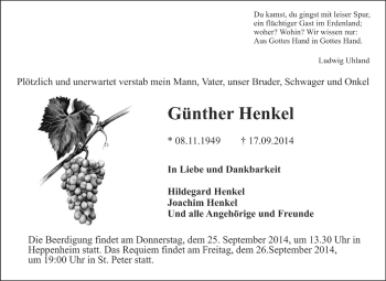Traueranzeige von Günther Henkel von Starkenburger Echo