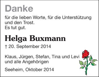 Traueranzeige von Helga Buxmann von Echo-Zeitungen (Gesamtausgabe)