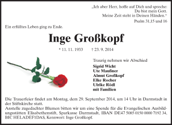 Traueranzeige von Ulrike Großkopf von Echo-Zeitungen (Gesamtausgabe)