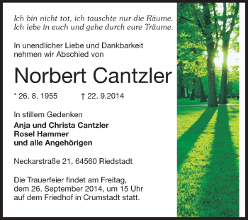 Traueranzeige von Norbert Cantzler von Echo-Zeitungen (Gesamtausgabe)