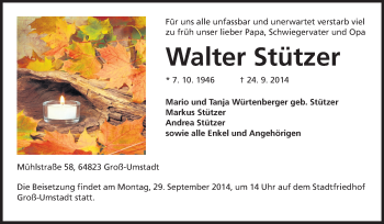 Traueranzeige von Walter Stützer von Echo-Zeitungen (Gesamtausgabe)