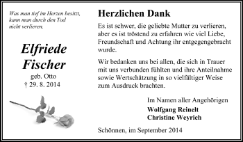 Traueranzeige von Elfriede Fischer von Odenwälder Echo