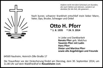 Traueranzeige von Otto Pforr von Rüsselsheimer Echo, Groß-Gerauer-Echo, Ried Echo