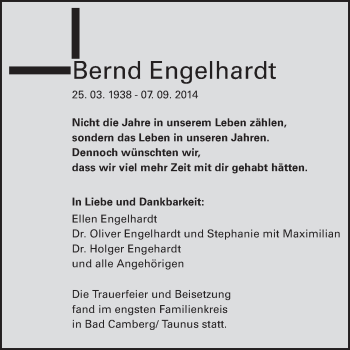 Traueranzeige von Bernd Engelhardt von Echo-Zeitungen (Gesamtausgabe)