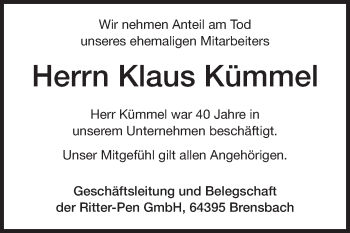 Traueranzeige von Klaus Kümmel von Echo-Zeitungen (Gesamtausgabe)