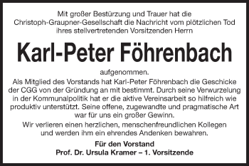 Traueranzeige von Karl-Peter Föhrenbach von Echo-Zeitungen (Gesamtausgabe)