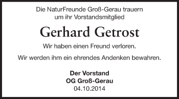 Traueranzeige von Gerhard Getrost von Rüsselsheimer Echo, Groß-Gerauer-Echo, Ried Echo