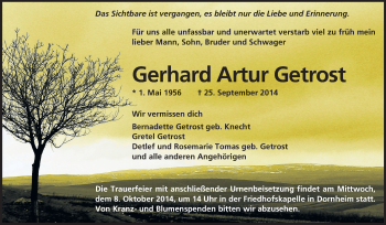 Traueranzeige von Gerhard Artur Getrost von Echo-Zeitungen (Gesamtausgabe)