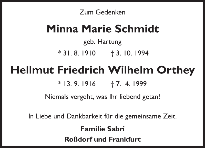  Traueranzeige für Minna  und Hellmut  vom 04.10.2014 aus Echo-Zeitungen (Gesamtausgabe)
