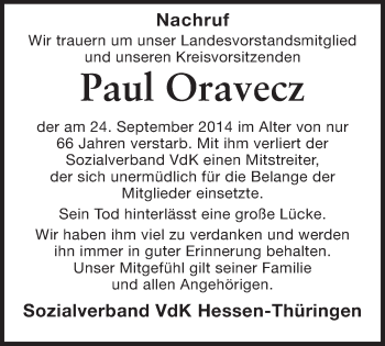 Traueranzeige von Paul Oravecz von Starkenburger Echo