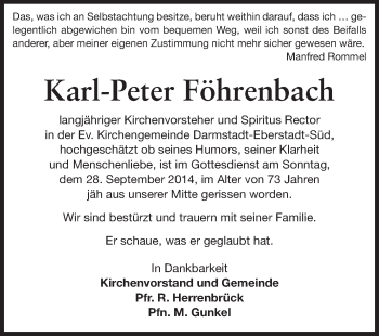 Traueranzeige von Karl-Peter Föhrenbach von Echo-Zeitungen (Gesamtausgabe)