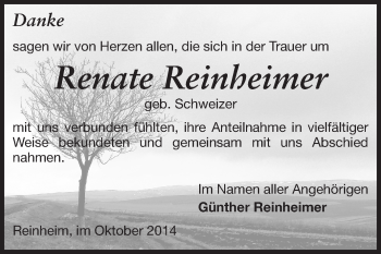 Traueranzeige von Renate Reinheimer von Echo-Zeitungen (Gesamtausgabe)